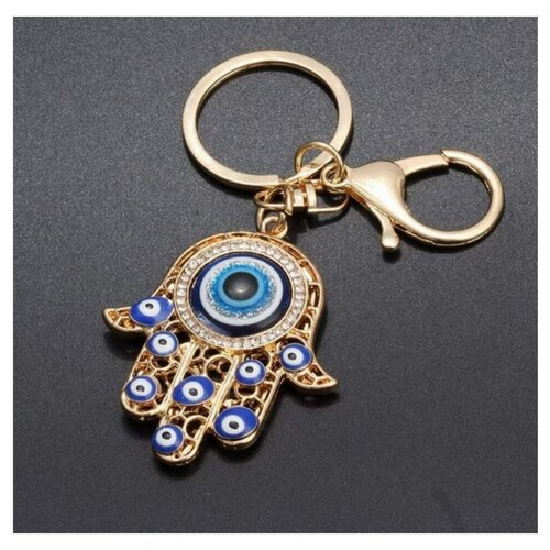 Porte-clés, bijou de sac, main de fatima khamsa oeil protecteur, acier doré.