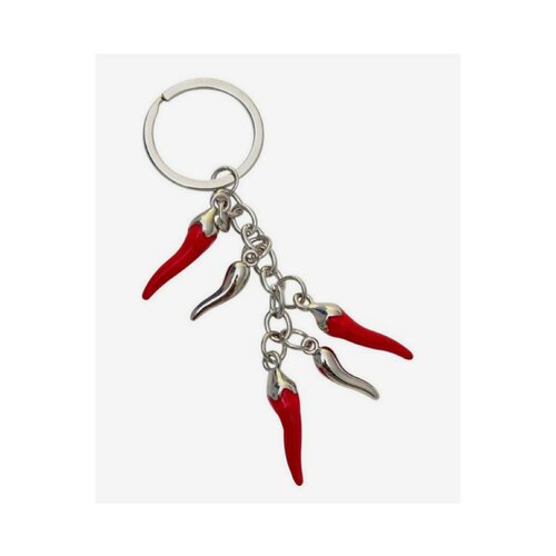 Porte-clés, bijou de sac piments rouge et argenté, corne d'abondance italie.