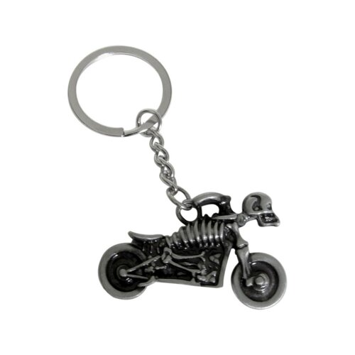 Porte-clés moto squelette, tête de mort biker en acier.