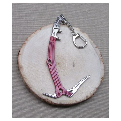 Porte-clés, bijou de sac thème alpinisme, grand piolet rouge en acier.