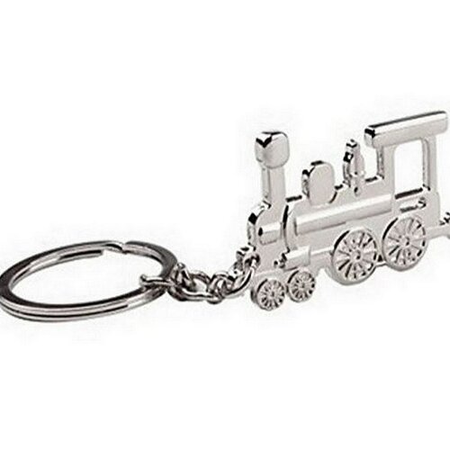 Porte-clés, bijou de sac motif train locomotive en acier argenté.