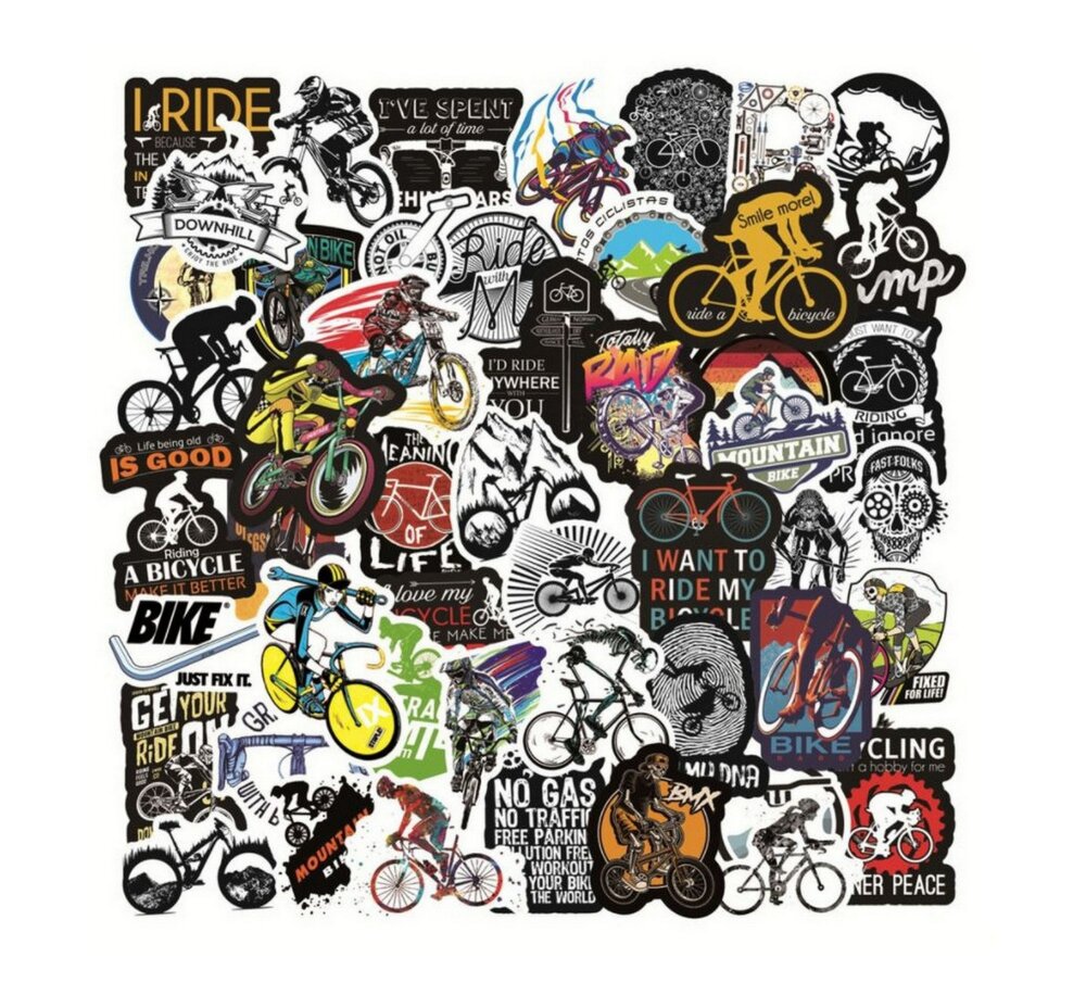Lot de 50 stickers autocollants thème cyclisme, vélo, vélo cross