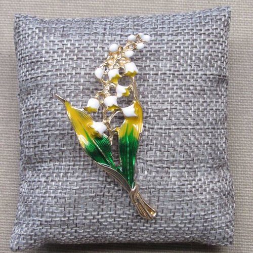 Broche bijou épingle fleur imitation brin de muguet acier.
