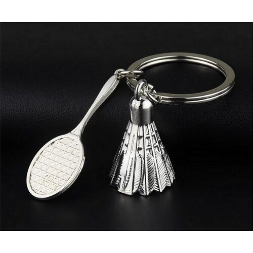 Porte-clés, bijou de sac, raquette et volant de badminton en acier.