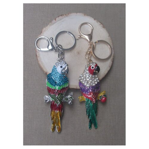 Bijou de sac, porte-clés perroquet multicolore en acier.