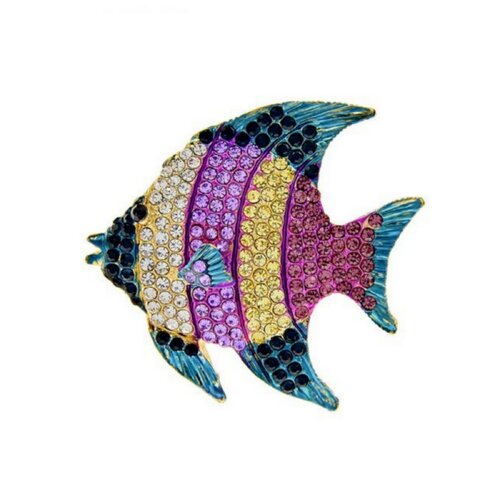 Broche bijou poisson multicolore strass cristal et acier.