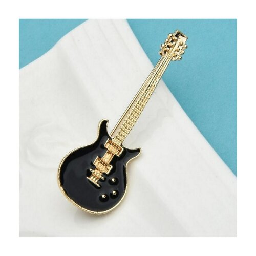 Broche bijou style guitare électrique noire et doré.