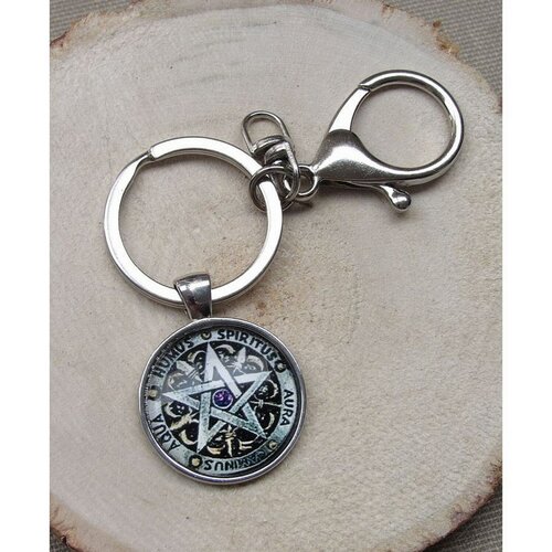Porte-clés, bijou de sac symbole pentagramme avec mousqueton en acier.