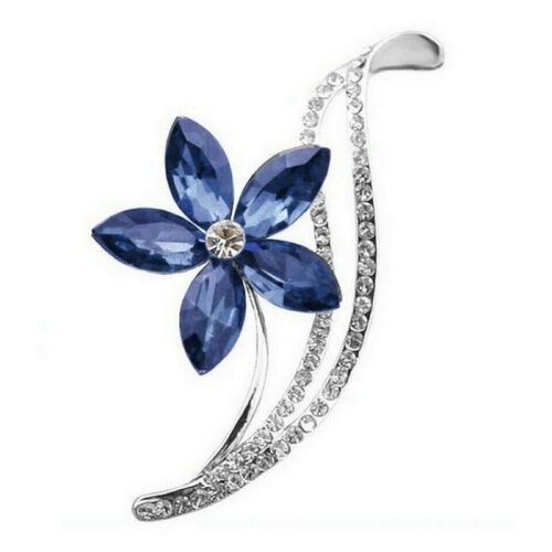 Broche bijou épingle style floral strass blanc et cristal bleu