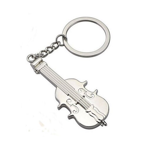 Porte-clés, bijou de sac style violon ou violoncelle couleur argenté en acier.