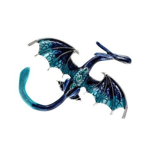 Broche bijou dragon ailé bleu dominant en acier.