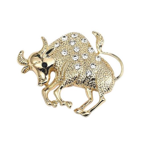 Broche bijou signe du zodiaque taureau en acier doré.