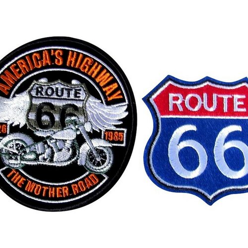 Lot de 2 patchs écusson thermocollant route 66 pour biker.