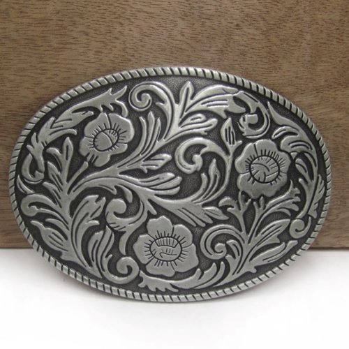 Boucle de ceinture floral gris style western country music, cow-boy, biker.
