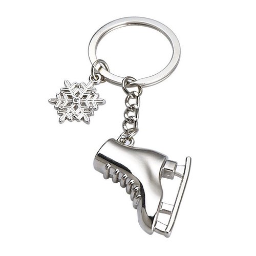 Porte-clés, bijou de sac patin à glace en acier argenté.