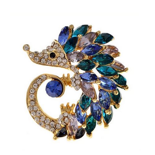 Broche bijou hérisson doré et strass cristal multicolore.