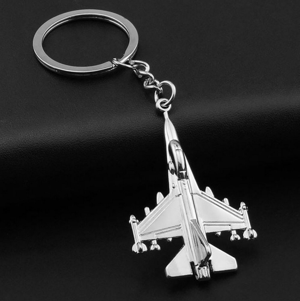 Porte-clés, bijoux de sac avion de chasse f16 en acier inoxydable
