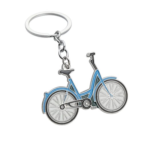Porte-clés, bijou de sac vélo bleu en acier.