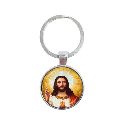 Porte-clés, bijou de sac jésus sacré coeur religion prière en acier.
