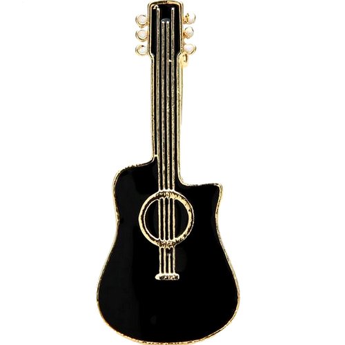 Broche bijou style guitare acoustique noir et doré, acier.