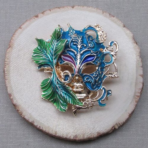 Broche bijou style grand masque de venise carnaval en acier inoxydable.