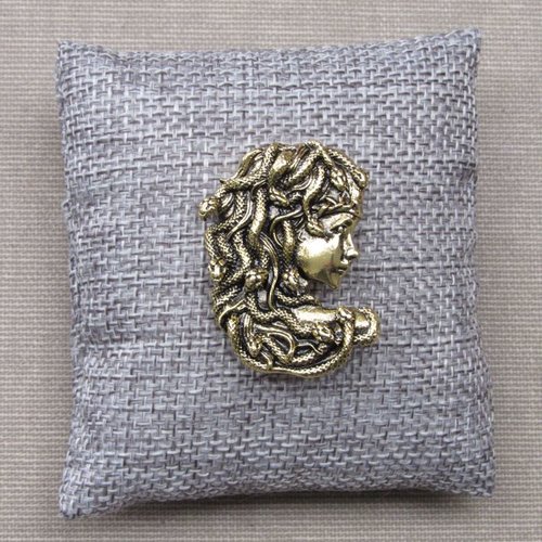 Broche bijou la méduse mythologie en acier bronze.