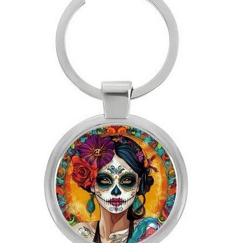 Porte-clés, bijou de sac, santa muerte calavera style méxicain.