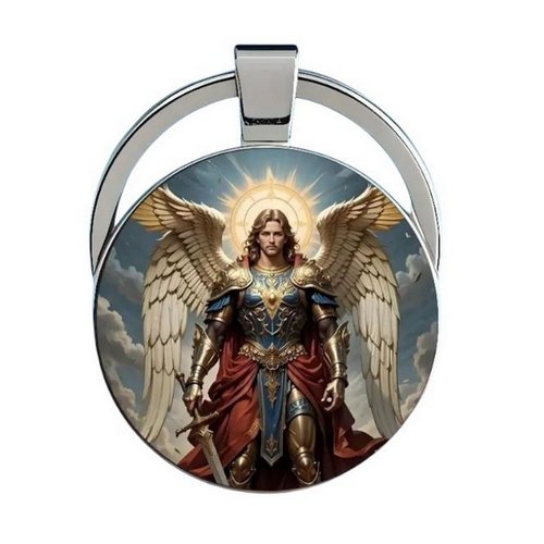 Porte-clés, bijou de sac cabochon archange divin protecteur michel.