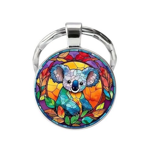 Porte-clés, bijou de sac mignon koala multicolore en acier.