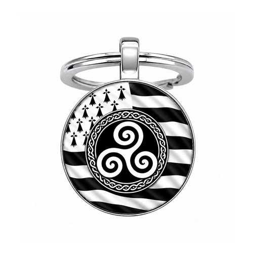 Porte-clés, bijou de sac cabochon symbole triskel & drapeau bretagne.