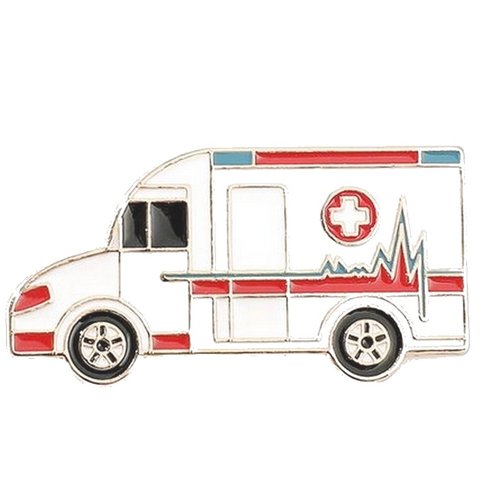Broche bijou camion ambulance médical infirmier en acier.
