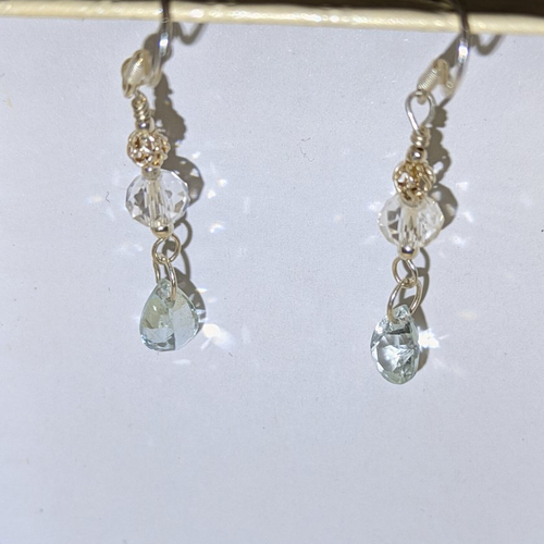 Boucles d'oreilles aquamarine et cristal de roche transparences
