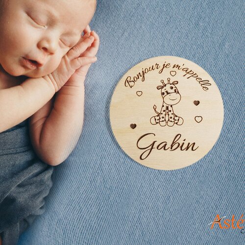 Annonce naissance bébé en bois girafe accouchement prénom personnalisée maternité surprise carte bienvenue bonjour pour bebe