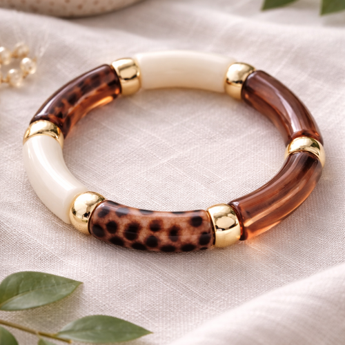 Bracelet élastique tons terre & doré – bijou naturel chic