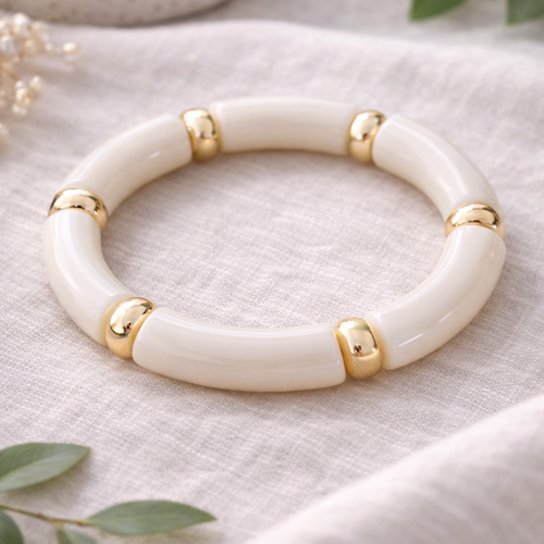 Bracelet élastique blanc & doré – élégance