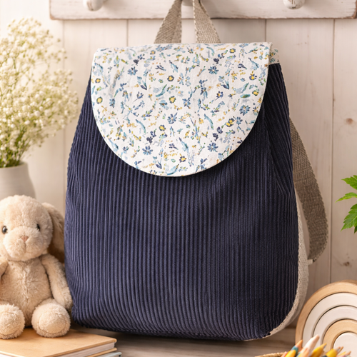 Petit sac à dos enfant en velours côtelé – motif fleuri