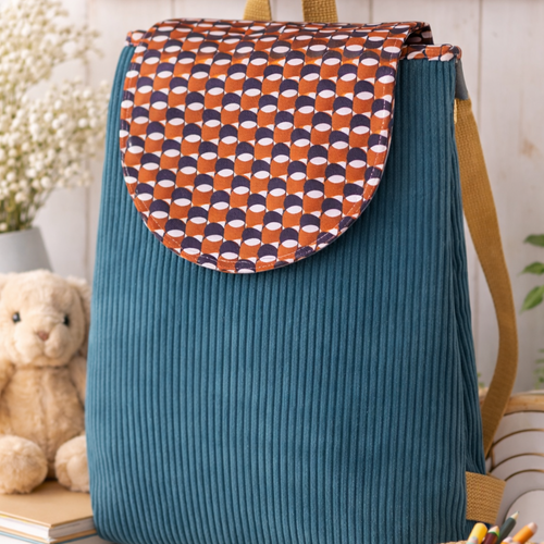 Sac à dos enfant en velours côtelé vert – autonomie & douceur