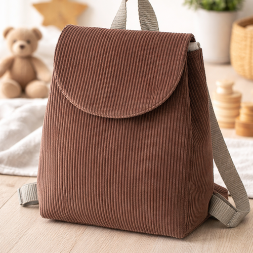 Petit sac à dos enfant – velours côtelé & coton fleuri