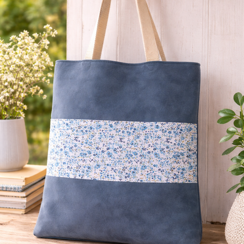 Joli sac tote bag bleu – velours & coton liberty