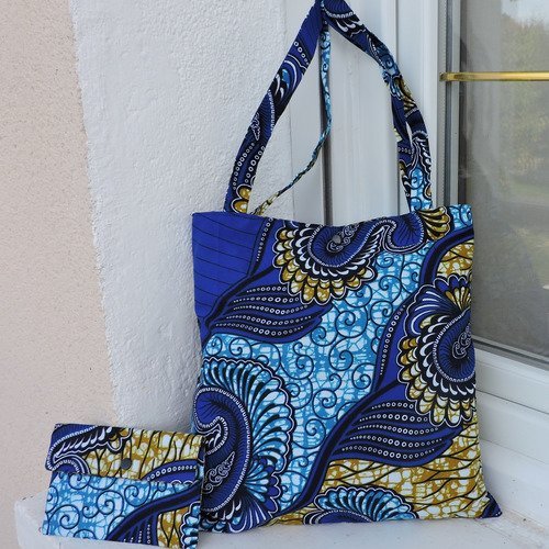 Tote bag tissu wax bleu