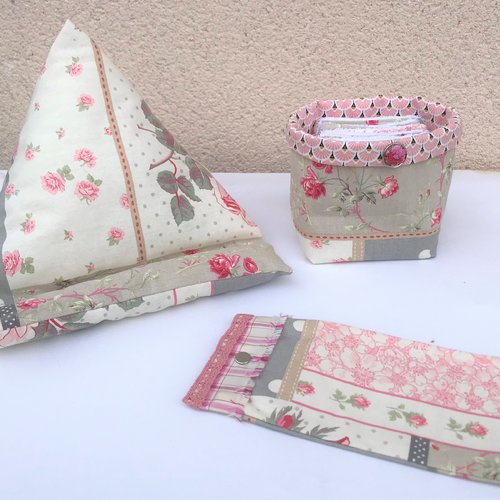 Ensemble lingettes .coussin ipad etui à lunette shabby