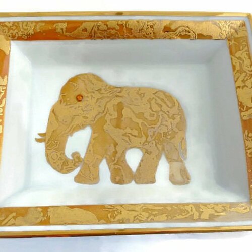 Vide poche porcelaine, l'éléphant orange,
