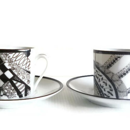 Tasses à café en porcelaine décors psychédéliques