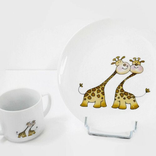 Assiette et mug enfant les deux girafes
