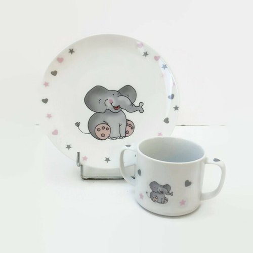 Assiette et mug enfant personnalisable l'éléphant gris