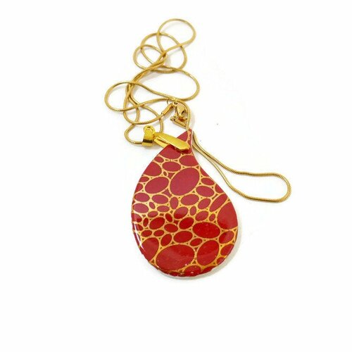 Bijou goutte en porcelaine rouge et or