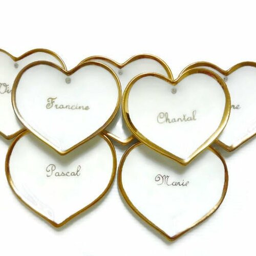 Petits coeurs marque-place en porcelaine de limoges