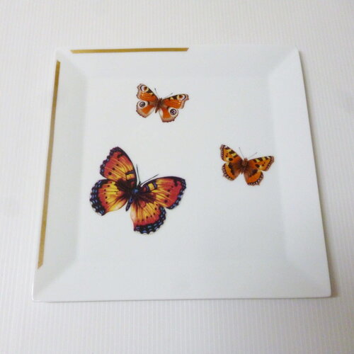 Plat en porcelaine &quot;envol de papillons oranges&quot;