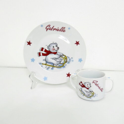 Assiette et mug - l'ours sur sa luge