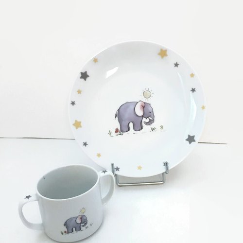 Assiette et mug l'éléphant dans les étoiles
